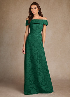 Azazie Medford Mother of the Bride Dresses Emerald A-Line Off the Shoulder Floral Burnout Dress image4