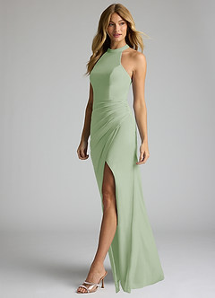 Azazie Galicia Kleider zum Anprobieren zu Hause Meerjungfrau-Linie Halter Gefaltet Stretch-Chiffon Kleid Staubiger Salbeigrün image3