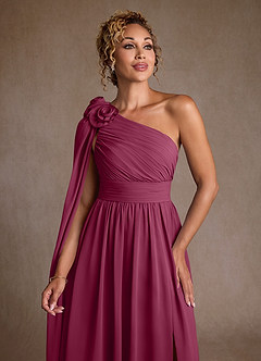 Azazie Lancaster vestidos de madre de la novia Vestido de Mora de Gasa de Corte en A con Hombro unilateral image6