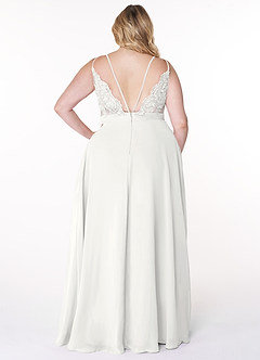 Azazie Lennon Vestidos de damas de honor Vestido de Blanco de Gasa de Corte en A con Encaje image8