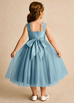 Azazie Dovey Flower Girl Dresses Moody Blue Ball-Gown Bow Tulle Dress image3