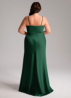 Azazie Lidia Bridesmaid Dresses Dark Green Mermaid Side Slit Stretch Satin Dress image2