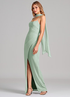 Azazie Calandra Bridesmaid Dresses Agave Sheath Pleated Chiffon Dress image4