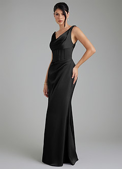 Azazie Spencer Bridesmaid Dresses Black Mermaid Pleated Stretch Satin Dress image3