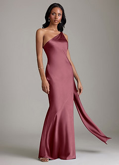 Azazie Galinda Suknie dla druhen Syrena Jedno ramię Satyna elastyczna Do ziemi Sukienka image5