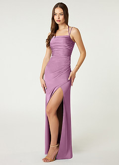Azazie Desi Bridesmaid Dresses Wisteria Sheath Halter Corset Stretch Satin Dress image4