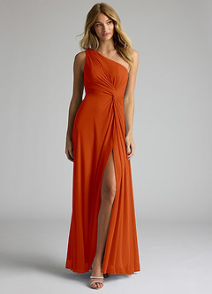 Azazie Brooke Bridesmaid Dresses Paprika A-Line One Shoulder Mesh Dress image4