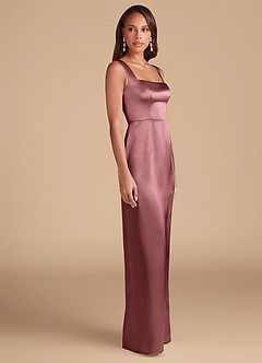 Azazie Flori Bridesmaid Dresses Vintage Mauve Sheath Side Slit Metallic Satin Dress image5