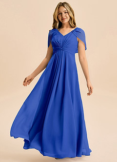 Azazie Emma Junior Robe Trapèze en Mousseline de soie Plissée Bleu Roi image4