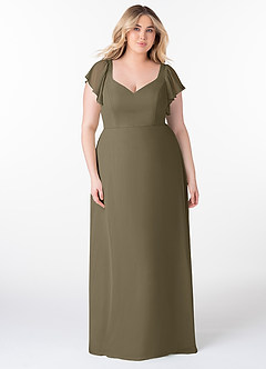 Azazie Syenna Brautjungfernkleider A-Linie Gestreift Chiffon Kleid Weidengrün image6