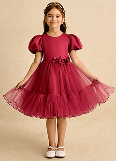 Azazie Cocoa vestidos de niña de las flores Vestido de Escarlata de Tul de Princesa con Plisado image5