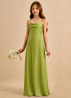 Azazie Mirabella Girls Formal Blumenmädchenkleider Etui Herzausschnitt Stretch-Satin Kleid Zitronengras image2