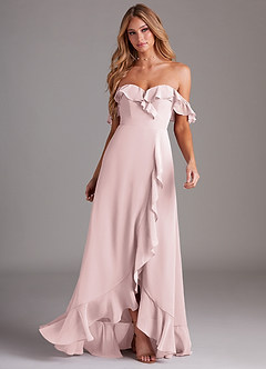 Azazie Lyra Bridesmaid Dresses Blushing Pink A-Line Chiffon Convertible Dress image4