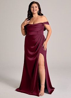 Azazie Johana Bridesmaid Dresses Mulberry Mermaid Off the Shoulder Stretch Satin Convertible Dress image8