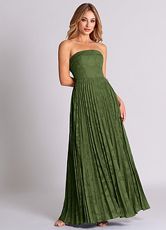 Azazie Mariana Bridesmaid Dresses Olive A-Line Strapless Floral Burnout Convertible Dress image4