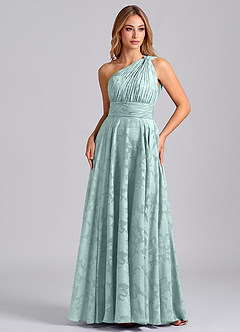Azazie Charlize Bridesmaid Dresses Mist A-Line One Shoulder Floral Burnout Dress image5