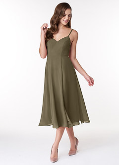 Azazie Clarissa Brautjungfernkleider A-Linie V-Hals Chiffon Kleid Weidengrün image4