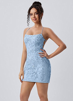 Rosalythienne Sky Blue Lace Rhinestones Open Back Mini Dress image3