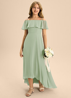 Azazie Maggie Junior Dusty Sage A-Line Off the Shoulder Chiffon Dress image3