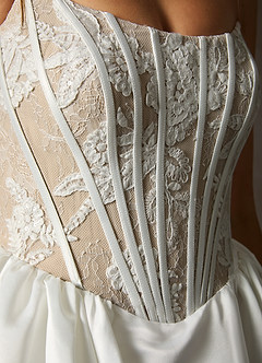 Azazie Barica Wedding Dresses Diamond White Nude A-Line Strapless Lace Dress image7