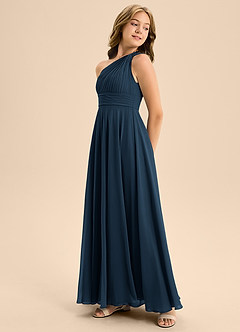 Azazie Charlize Junior Dark Navy A-Line Pleated Chiffon Dress image4