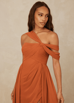 Christian Siriano Bridal for Azazie 1014 Bridesmaid Dresses Cinnamon A-Line Off the Shoulder Chiffon Dress image7