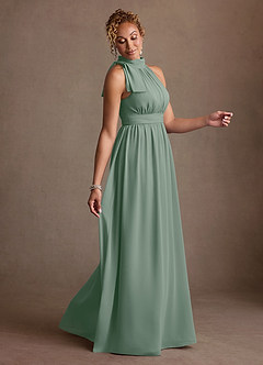 Azazie Antoinette Mother of the Bride Dresses Silver Sage A-Line Pleated Chiffon Dress image4