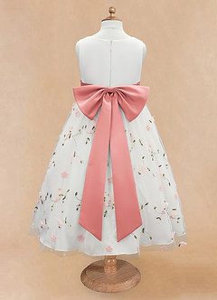 Azazie Pollie Flower Girl Dresses Blushing Pink Coral A-Line Bow Tulle Dress image12