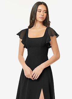 Azazie Bondi Bridesmaid Dresses Black A-Line Ruffled Chiffon Dress image6