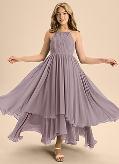 Azazie Elliora Junior A-Linie Plissee Chiffon Kleid Dämmerung image5