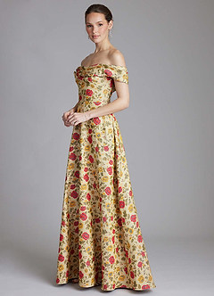 Azazie Kaliah Vestidos de damas de honor Vestido de Girasol de Brocado de Corte en A con Vestidos sin tirantes image8