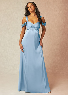 Azazie Rhea Maternity Bridesmaid Dresses A-Line Off-The-Shouler Pleated Stretch Satin Floor-Length Dress image4
