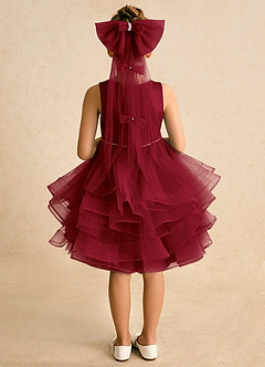 Azazie Tinie Flower Girl Dresses Burgundy Ball-Gown Bow Tulle Dress image6