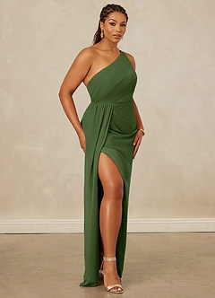 Christian Siriano Bridal for Azazie 1003 Bridesmaid Dresses Olive Sheath One Shoulder Chiffon Dress image12