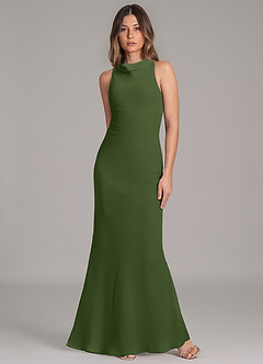 Azazie Allettie Final Sale Olive Mermaid Chiffon Dress image4