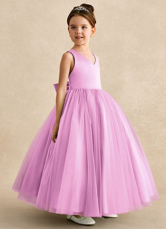 Azazie Peanut Blumenmädchenkleider A-Linie Riemen Tüll Kleid Bonbonrosa image2
