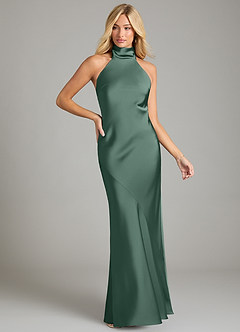 Azazie Velli Bridesmaid Dresses Eucalyptus Mermaid High Neck Stretch Satin Dress image3
