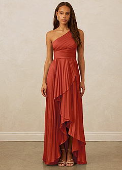 Christian Siriano Bridal for Azazie 1008 Robes de demoiselle d'honneur Robe Trapèze en Satin extensible Ue épaule Rouille image1