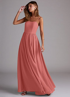 Azazie Calianna Robes de demoiselle d'honneur Robe Trapèze Convertible en Mousseline de soie Épaules dénudées Antique Rose image3