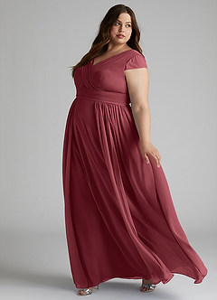 Azazie Organa Abiti da Damigella Abito A-Line in Chiffon Plissettato Merlot image9