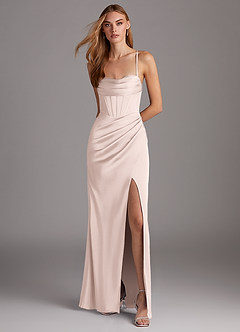 Azazie Brookelle Bridesmaid Dresses Blushing Pink Sheath Sweetheart Corset Stretch Satin Dress image2
