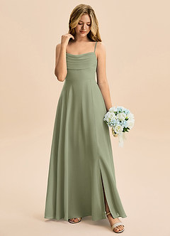 Azazie Bear Junior Pistachio A-Line Pleated Chiffon Dress image3