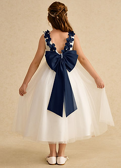 Azazie Lilli Flower Girl Dresses Ivory Dark Navy A-Line Bow Tulle Dress image2