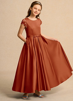 Azazie Bunny Junior Formal Jurken voor bloemenmeisjes Baljurk Jurk van Kant Paprika image1