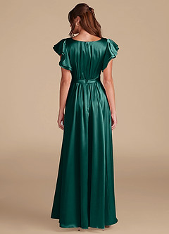 Azazie Daphne Modest Bridesmaid Dresses A-Line Ruched Metallic Satin Floor-Length Dress image2