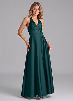 Azazie Tessie Bridesmaid Dresses Pine A-Line Pleated Stretch Satin Dress image5