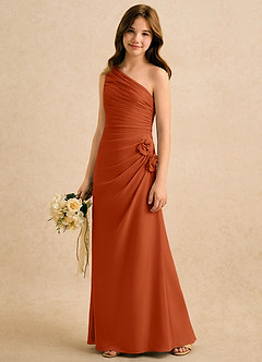 Azazie Sophie Girls Formal Jurken voor bloemenmeisjes Kolom Jurk van Chiffon One-Shoulder Verbrande Sinaasappel image4