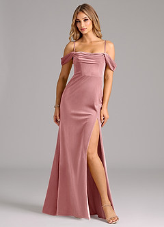 Azazie Saige Vestidos de damas de honor Vestido de Rosa Polvorienta de terciopelo de Corte Recto Convertible con Vestidos sin tirantes image6