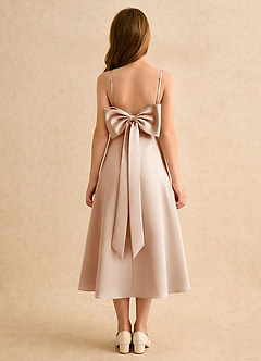 Azazie Jaella Girls Formal Blomsterpigekjoler A-Line Plisseret Mat satin Te-længde Kjole image1