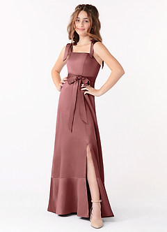 Azazie Barbara Junior Amethyst A-Line Bow Stretch Satin Dress image1